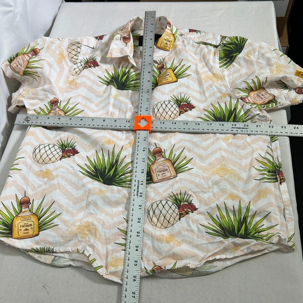 Patron Tequila Bottle Simply Perfect Button Down Beige Hawaiian Shirt Women's XL